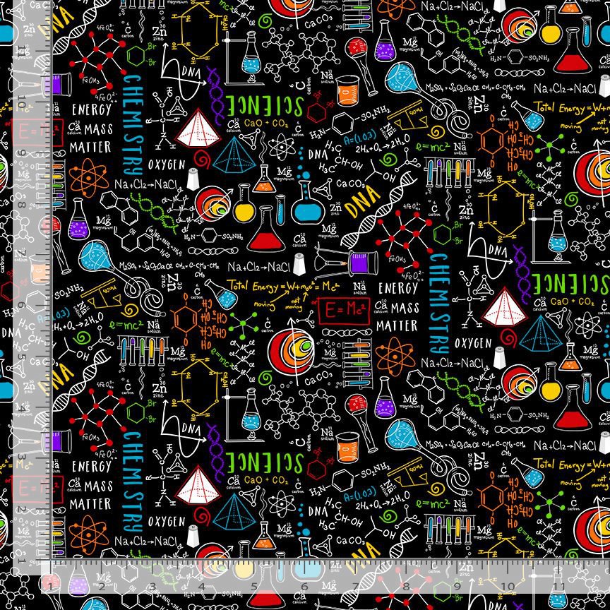 Timeless Treasures Bright Science Doodles Black Remnant (35cm x 112cm TT Spaced Out 4)