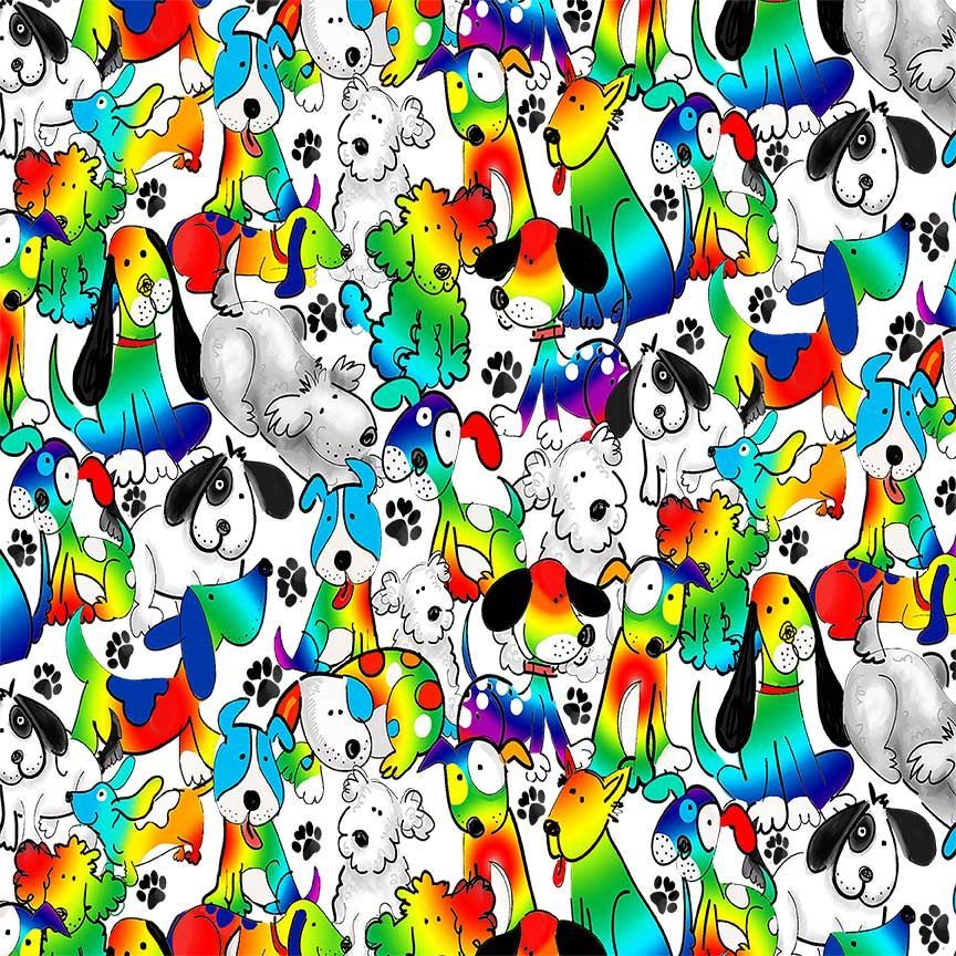 Timeless Treasures GAIL CD4000 RAINBOW – Rainbow Cartoon Dog 100% Cotton Fabric | Quilting, Dressmaking & Craft Fabric (TT Dog's Rule 4)