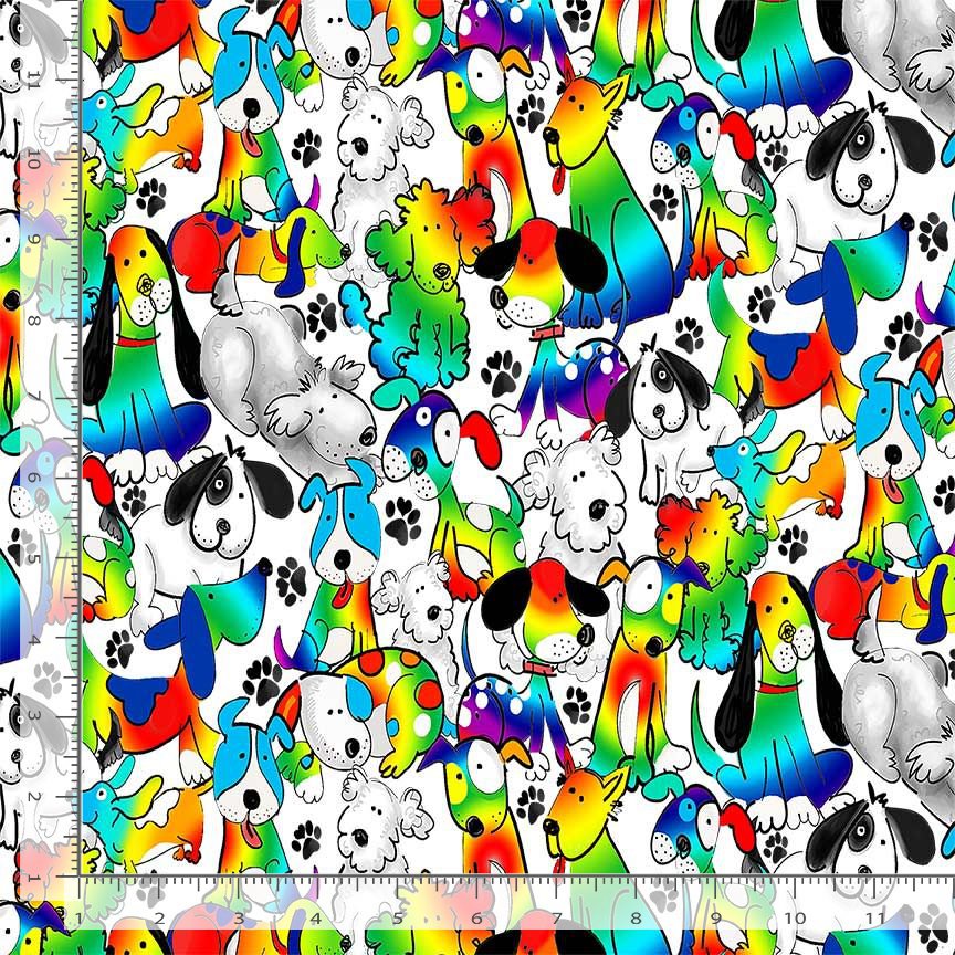 Timeless Treasures GAIL CD4000 RAINBOW – Rainbow Cartoon Dog 100% Cotton Fabric | Quilting, Dressmaking & Craft Fabric (TT Dog's Rule 4)