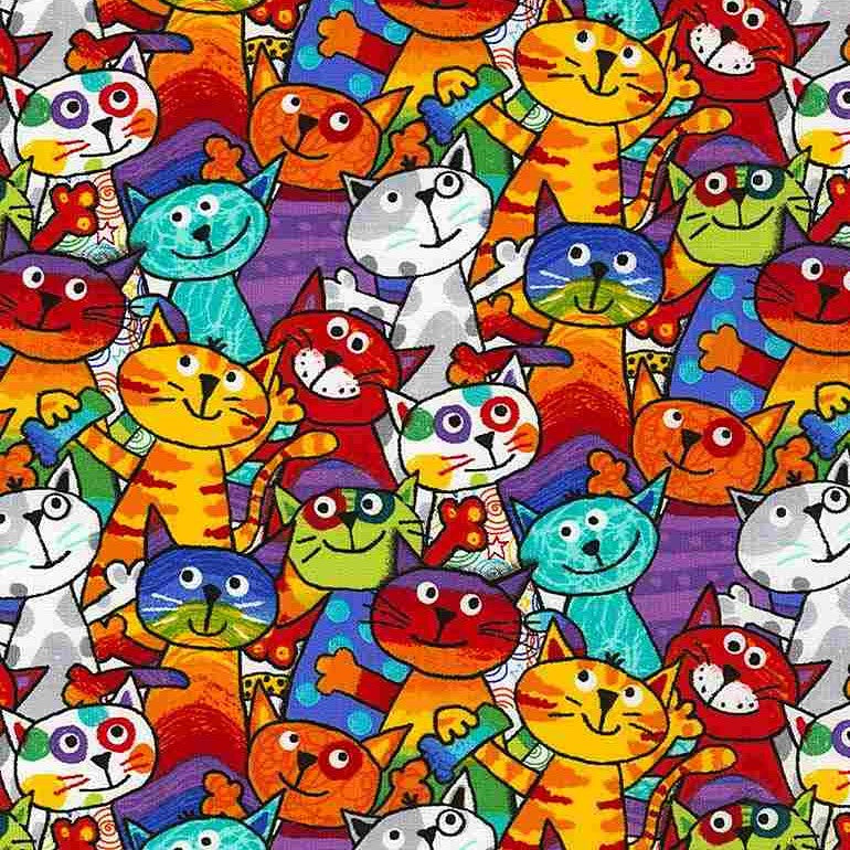 Timeless Treasures GAIL-CD6341 Multi Rainbow Cartoon Stacked Cats 100% Cotton Fabric – Novelty Cat Quilting & Craft Fabric (TT Meow You Doing? 3)