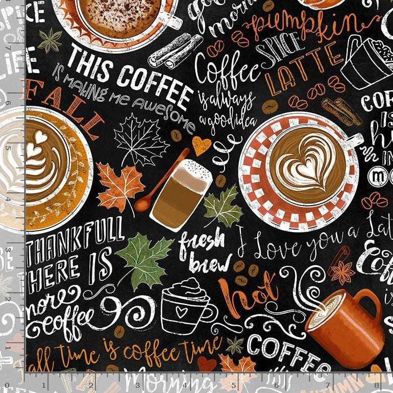 Timeless Treasures Coffee Hot Drink Pumpkin Autumn Coffee Beans Black (TT Pumpkin Spice)