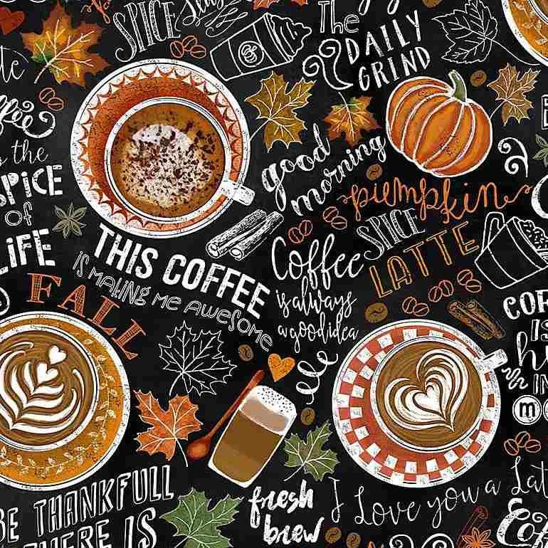 Timeless Treasures Coffee Hot Drink Pumpkin Autumn Coffee Beans Black (TT Pumpkin Spice)
