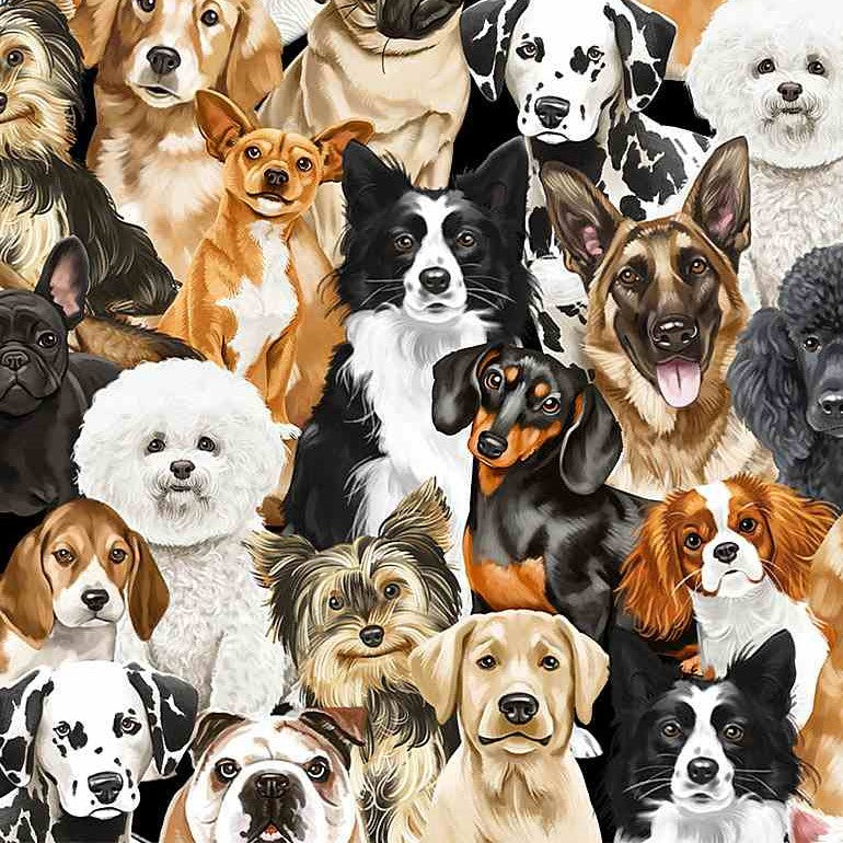 Timeless Treasures Packed Realistic Dogs Multi-Coloured (TT Realistic Dogs)