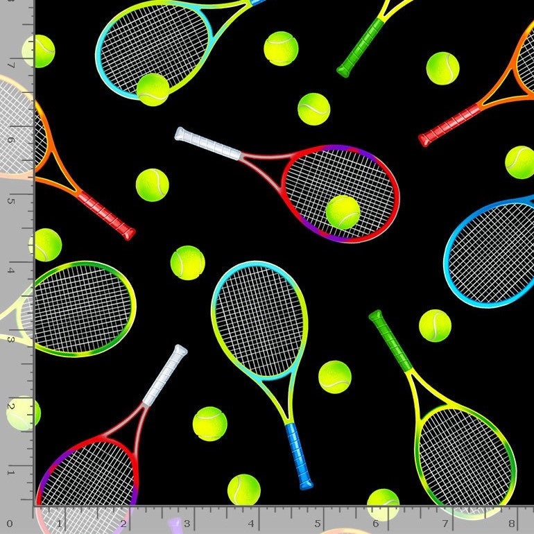 Timeless Treasures Tossed Tennis Gear Sport Black Remnant (40cm x 112cm TT Move Your Body 2)