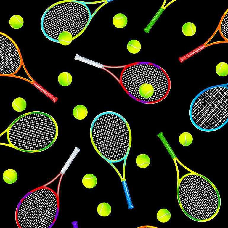 Timeless Treasures Tossed Tennis Gear Sport Black Remnant (40cm x 112cm TT Move Your Body 2)