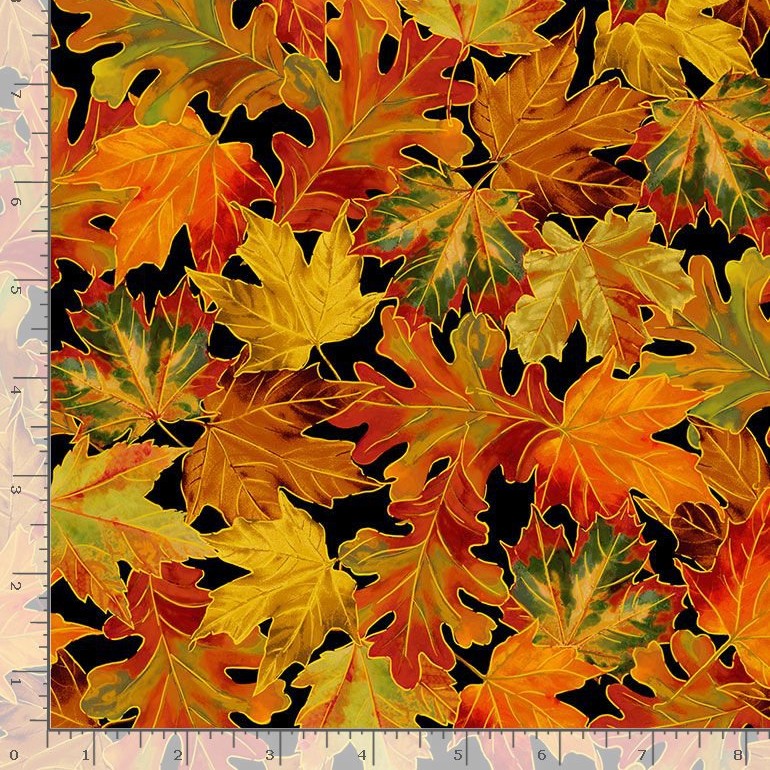Timeless Treasures Metallic Packed Leaves Autumn Remnant (54cm x 112cm TT Thankful 1)