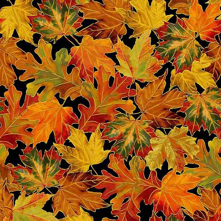 Timeless Treasures HARVEST CM1289 BLACK – Metallic Autumn Leaves Cotton 100% Cotton Fabric | Quilting, Dressmaking & Craft Fabric (TT Thankful 1)