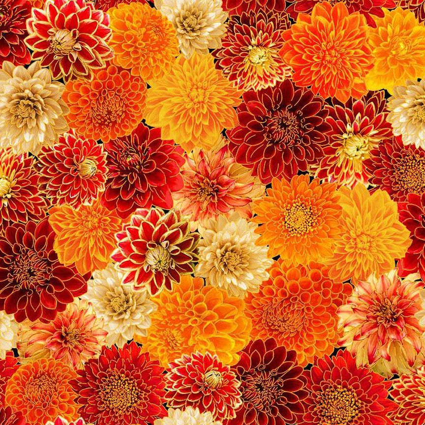 Timeless Treasures HARVEST CM4133 MUMS Chrysanthemum Mix Floral 100% Metallic Cotton Fabric | Quilting, Dressmaking & Craft Fabric (TT Give Thanks 1)