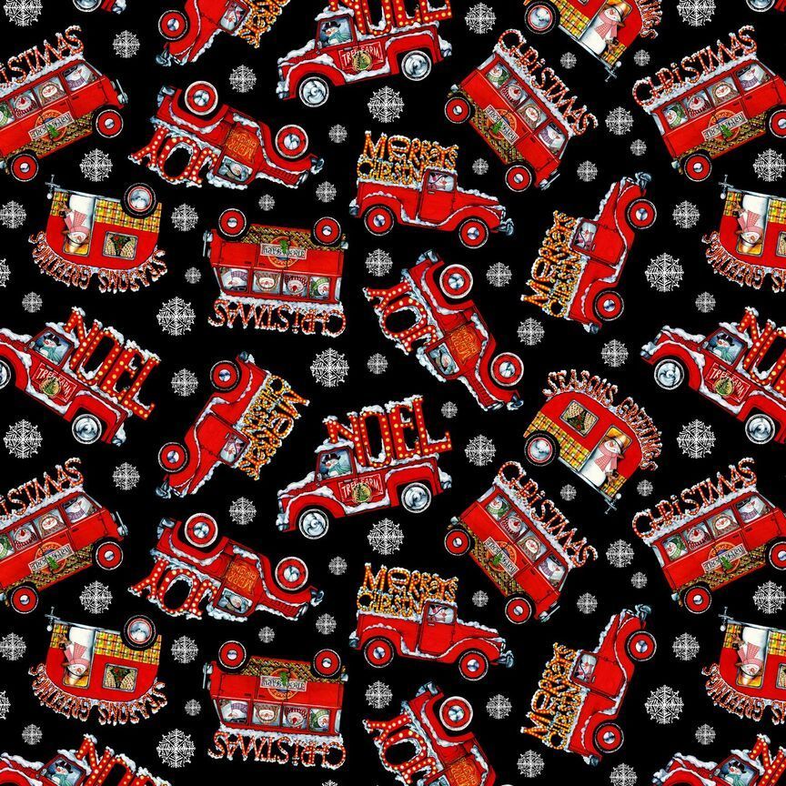 Timeless Treasures Christmas Trucks & Campervans Holiday Snowflakes Black (TT Frosty Delights 4)