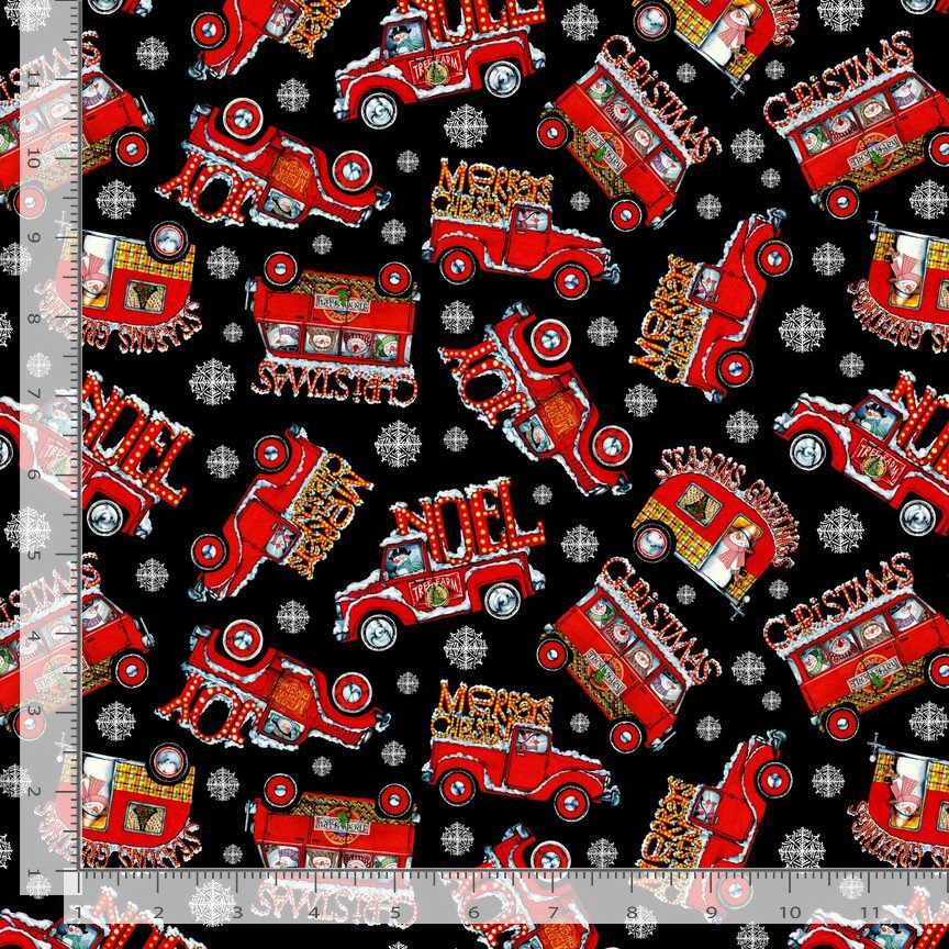 Timeless Treasures Christmas Trucks & Campervans Holiday Snowflakes Black (TT Frosty Delights 4)