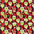 Pattern of Christmas gnomes in red and green on a black background