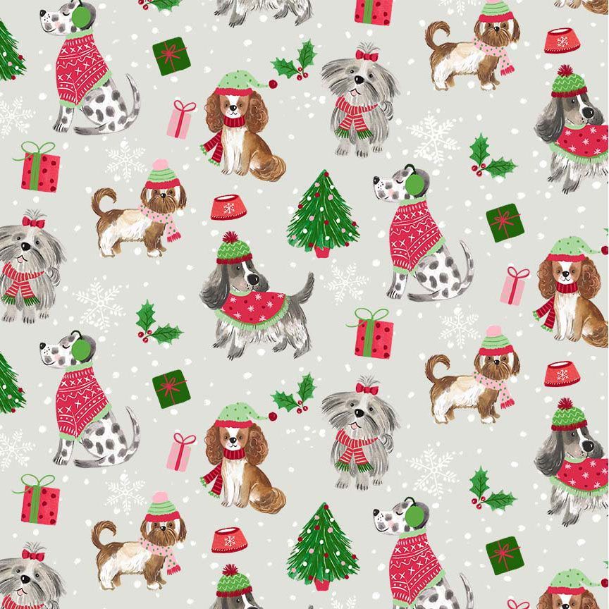 Timeless Treasures HOLIDAY CD4073 GREY Christmas Novelty Dogs 100% Cotton Fabric | Quilting, Dressmaking & Craft Fabric (TT Christmas Cheer 1)