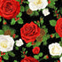 Timeless Treasures Large Roses & Pinecone Bouquet Metallic Christmas Floral Black (TT Winter Rose 1)