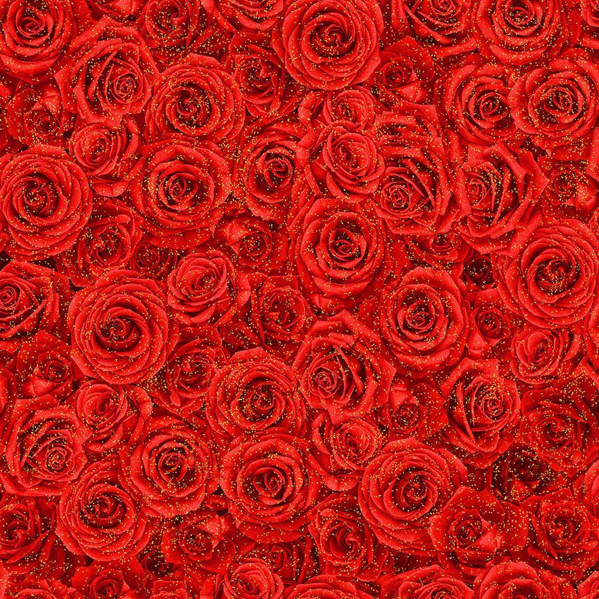 Timeless Treasures Packed Red Metallic Roses Christmas Floral Red (TT Winter Rose 4)