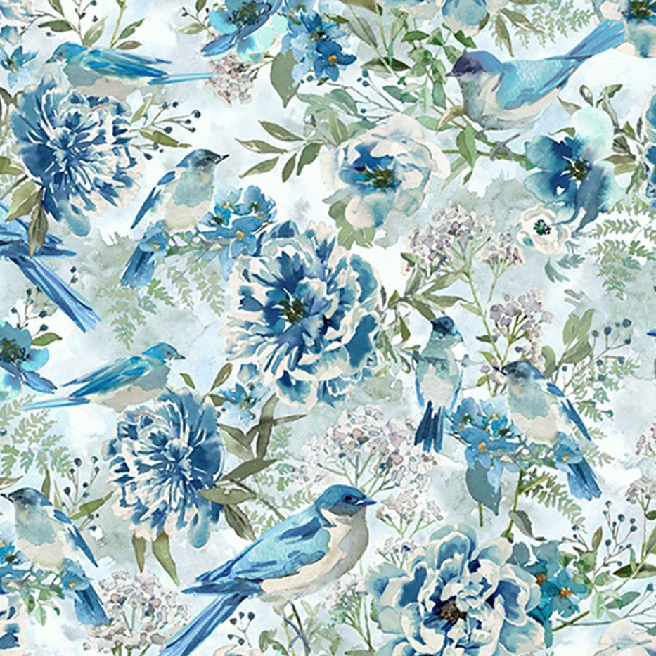 Hoffman V5299-113 Porch View Floral With Birds 100% Cotton Fabric – Elegant Bird Print Quilting Cotton for Sewing & Crafts (Hoff Porch View 1)