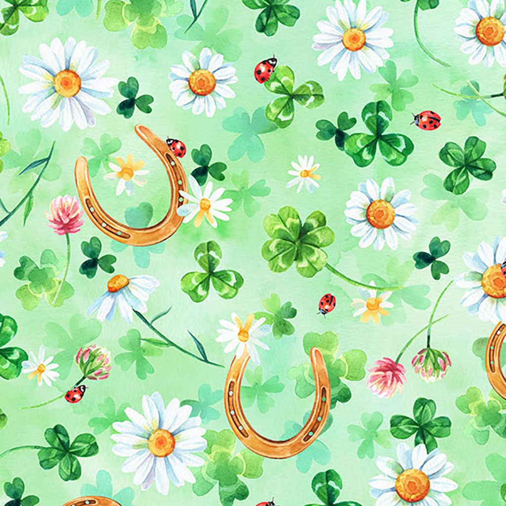 Hoffman Celebrate The Season Daisies Horse Shoe Clover Leaf Green Remnant (28cm x 112cm Hoff Celebrate The Season 1)
