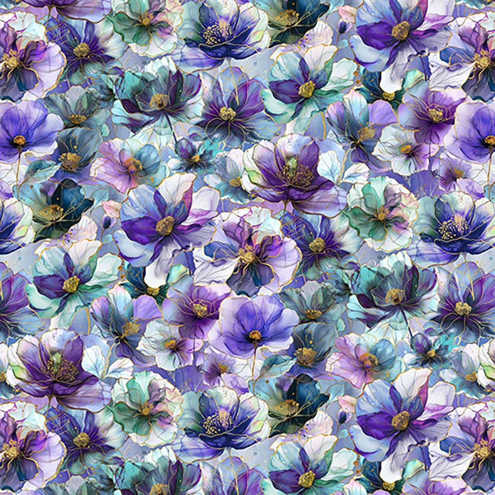 Hoffman Flourish Amethyst Purple Florals X5625-91 Amethyst Metallic 100% Cotton Remnant (26cm x 112cm Hoff Flourish 3)