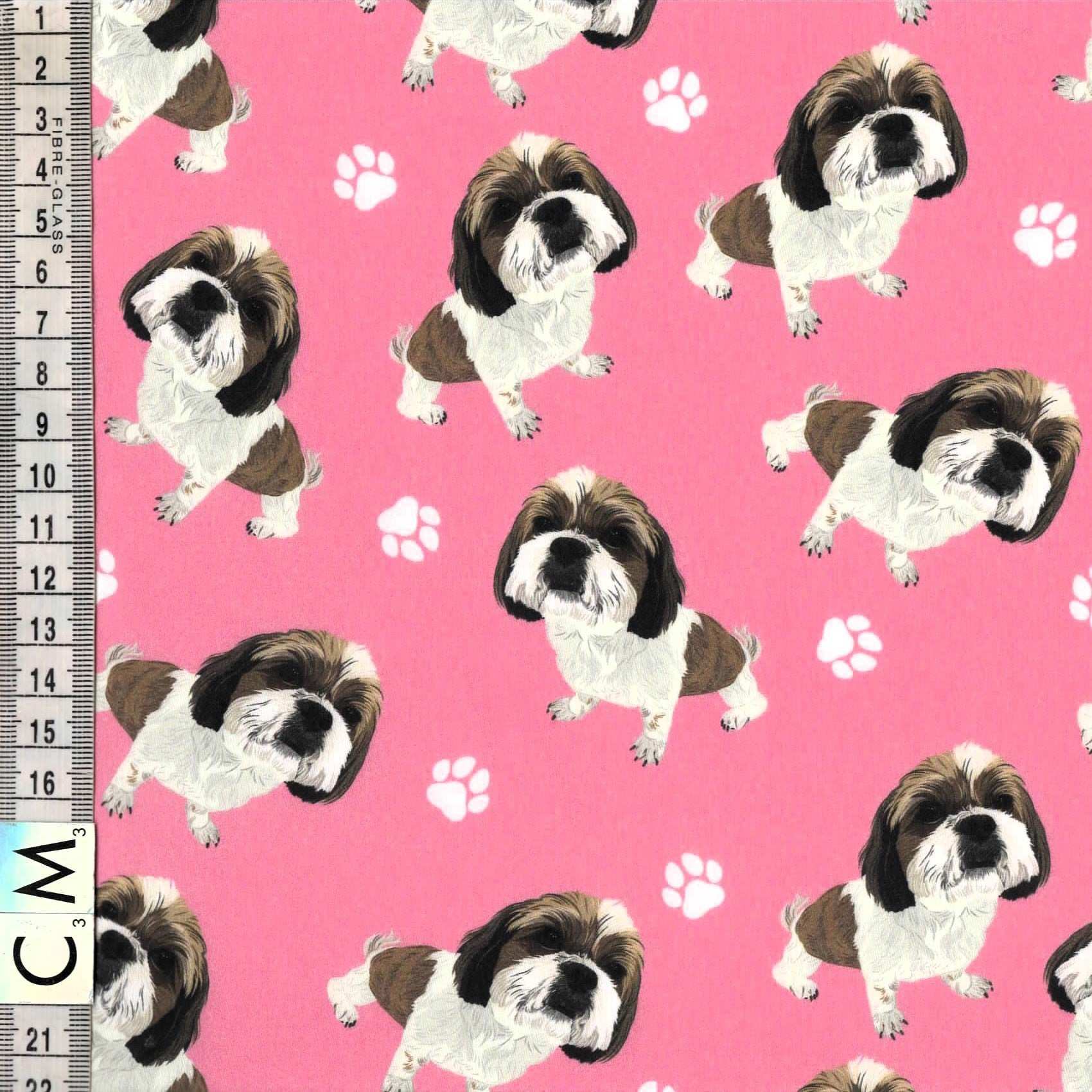 Quirky Cottons Small Toy Dog Breed Paw Prints Pink (QC Shih Tzu-1 METRE PIECE)