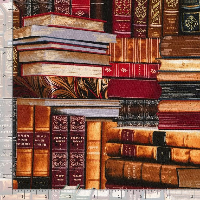 Timeless Treasures Metallic Library Books Multi-Coloured Remnant (49cm x 112cm TT Packed Books)