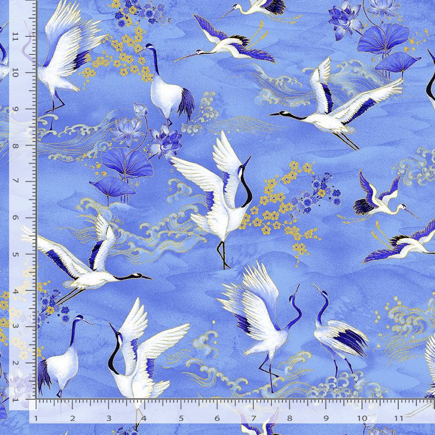 Timeless Treasures Metallic Asian Crane Blue (TT Moonlight 3)