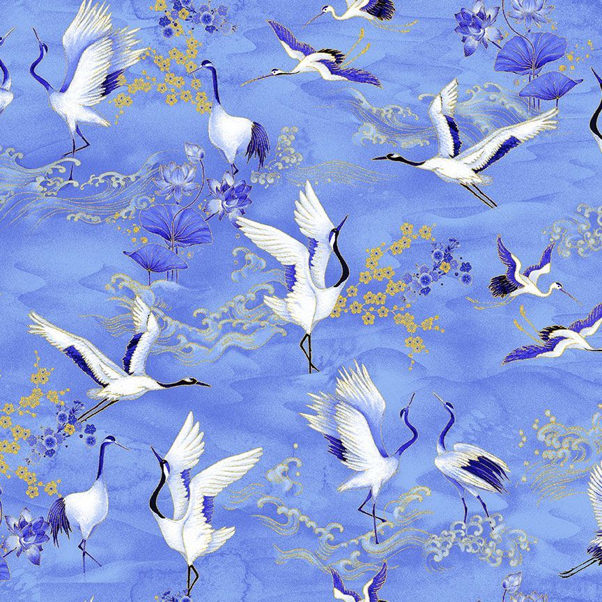 Timeless Treasures Metallic Asian Crane Blue (TT Moonlight 3)