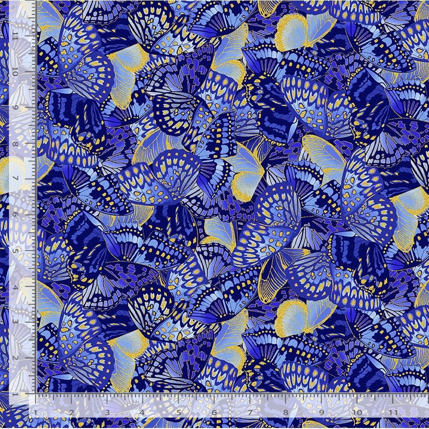 Timeless Treasures Butterflies Packed Metallic Blue Remnant (46cm x 112cm TT Moonlight 5)