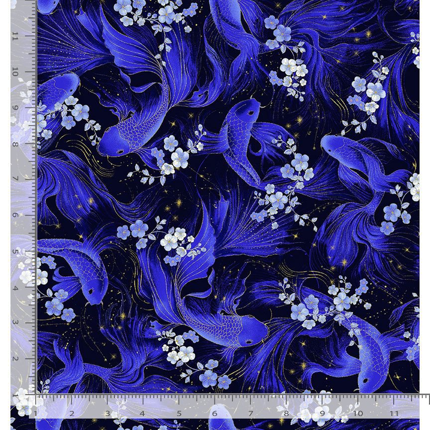 Timeless Treasures Metallic Butterfly Koi Fish Blue (TT Moonlight 6)