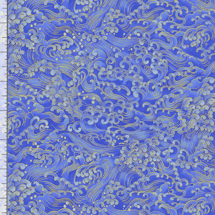Timeless Treasures LOTUS CM3994 WAVE – Japanese Wave Fabric – Metallic Blue – 100% Cotton Quilting Fabric (TT Moonlight 8)