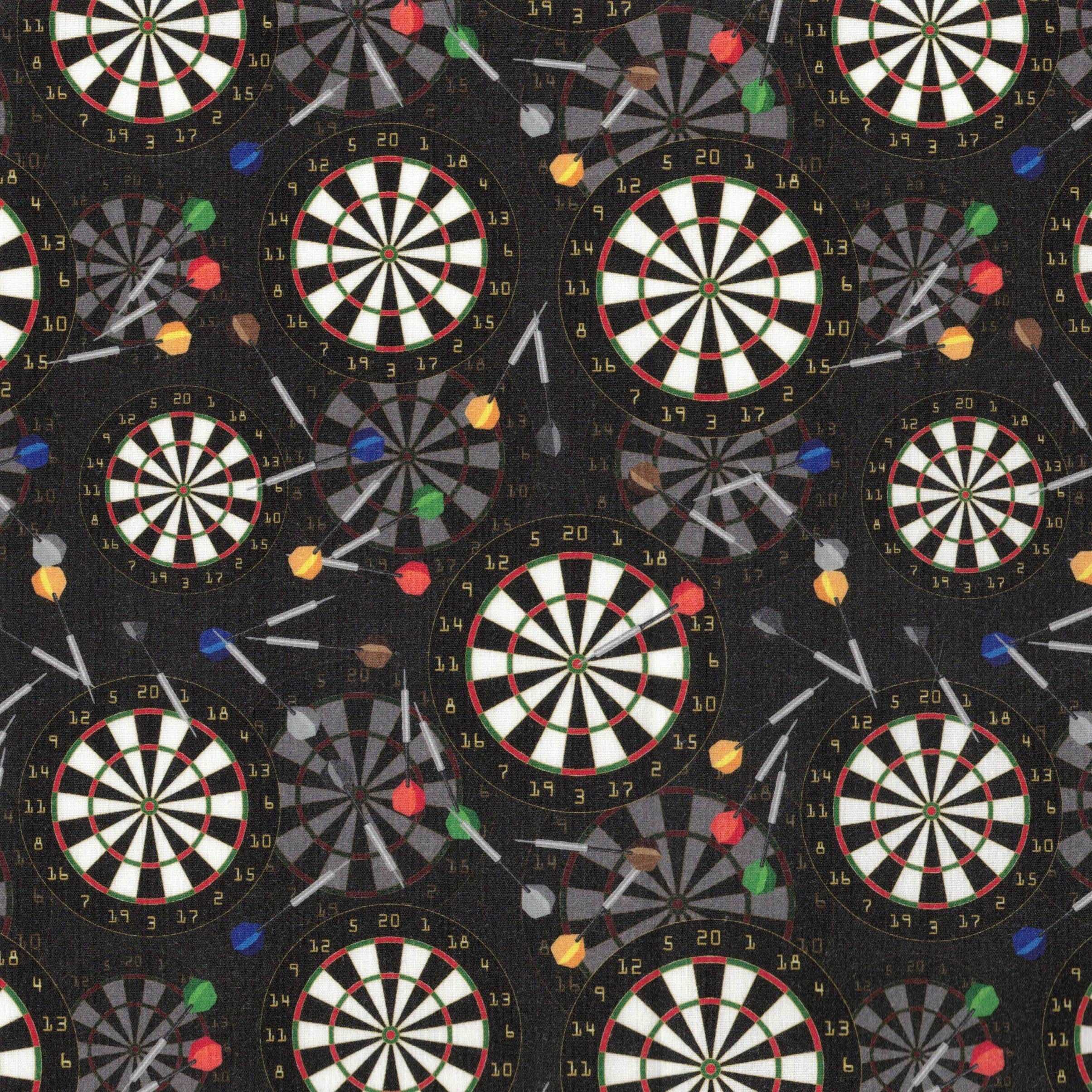 Quirky Cottons Dartboard Darts Sports Bullseye Hobbies Black (QC Darts- 1 METRE PIECE)