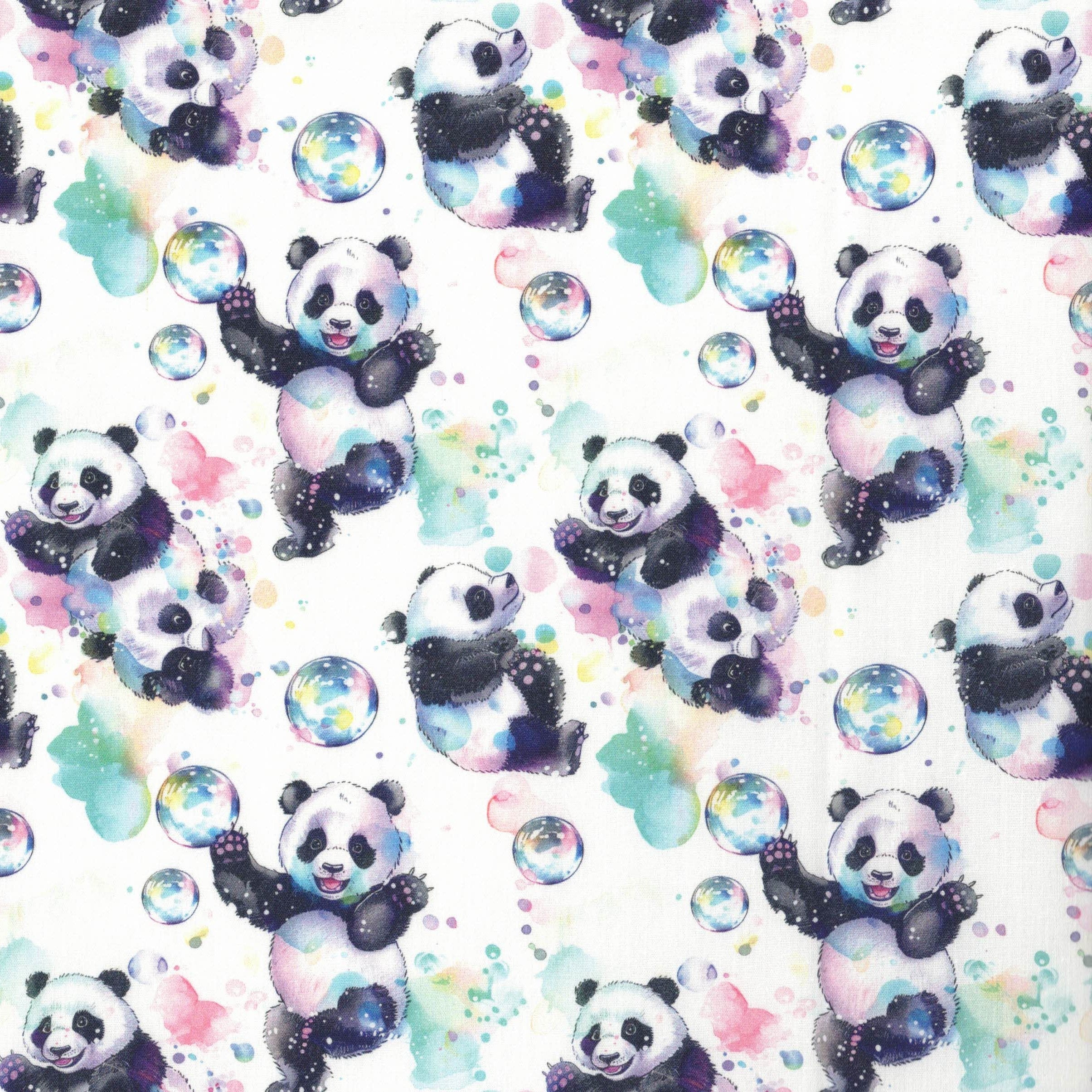 PRE-ORDER Quirky Cotton Animal Nature Wildlife Bear Bubbles Bamboo White (PRE-ORDER QC Playful Panda Cubs)