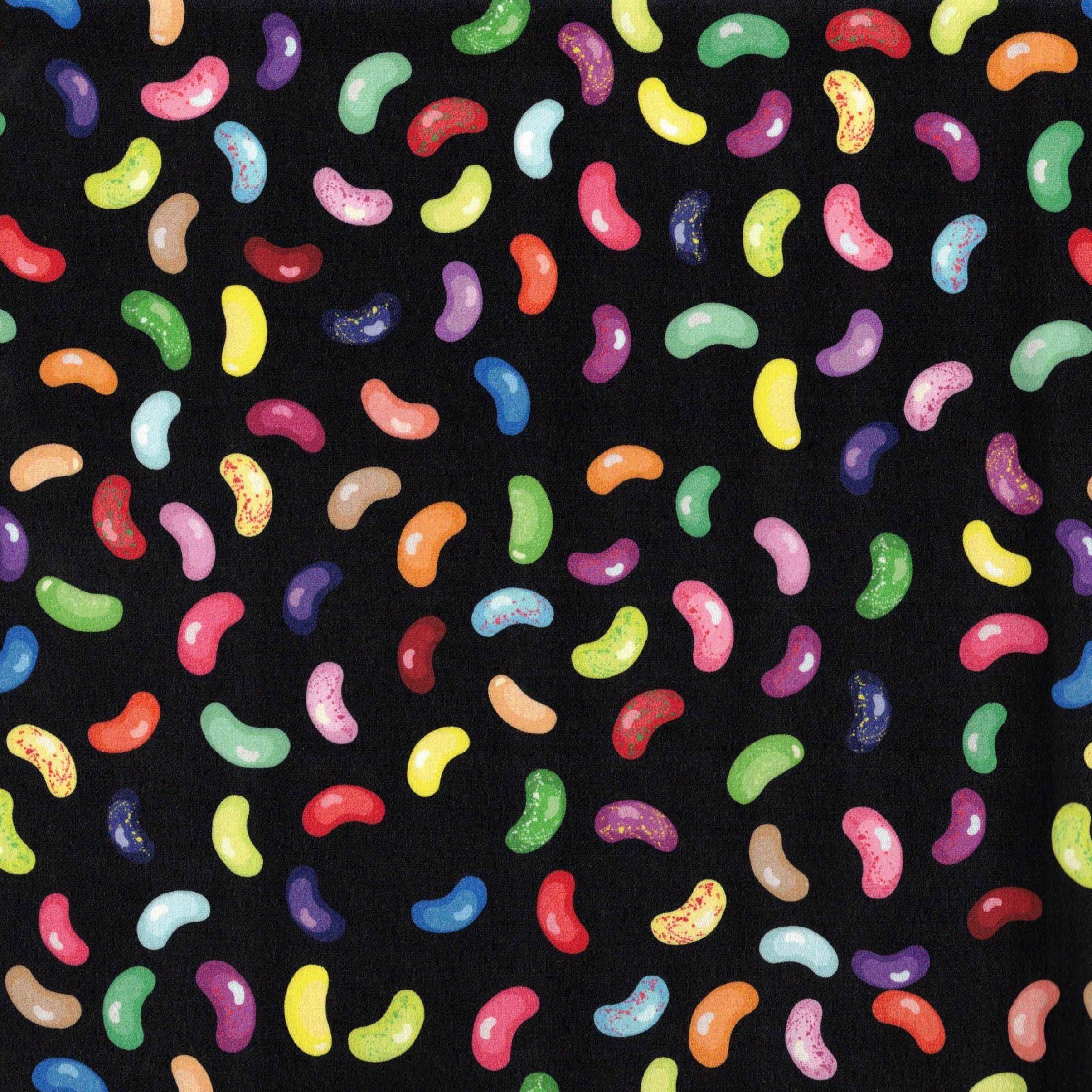 Quirky Cottons Multi-Coloured Candy Children's Sweets Treats Black Remnant (56cm x 156cm QC Jelly Beans)