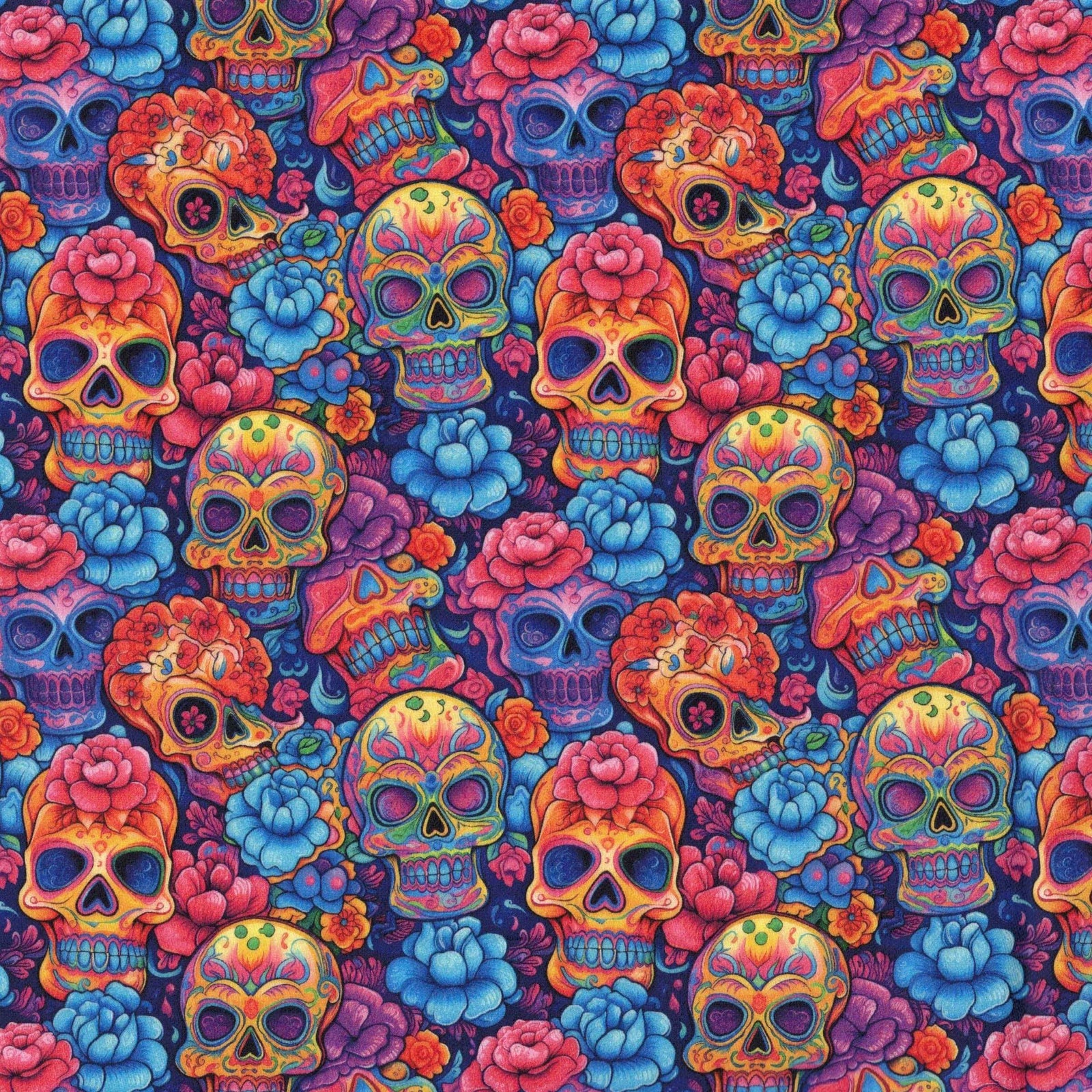 Quirky Cottons Halloween Floral Flowers Skull Bones Skeleton Multi-Coloured (QC Day Of The Dead- 1 METRE PIECE)