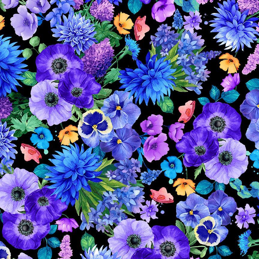 Timeless Treasures MEADOW-CD3952 Black 100% Cotton Fabric – Wildflower Bouquet Floral Quilting & Craft Material (TT Meadow Bloom 2)