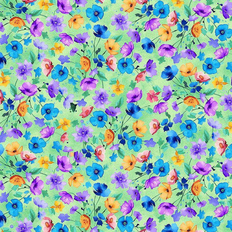 Timeless Treasures MEADOW-CD3954 Green 100% Cotton Fabric Remnant (37cm x 112cm TT Meadow Bloom 4)