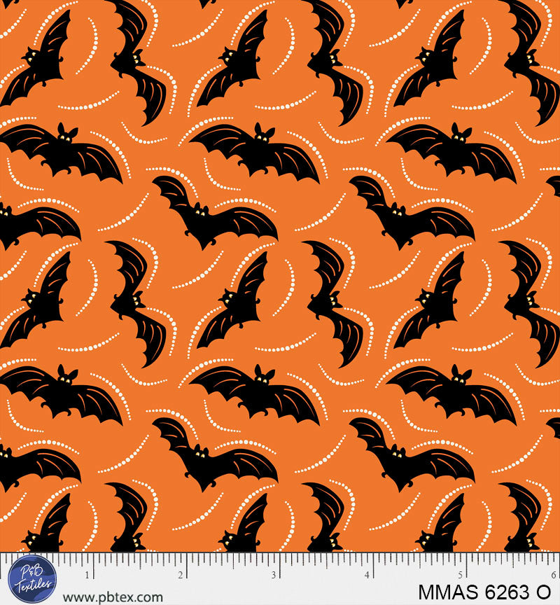 P & B Textiles MMAS 6263 O Midnight Masquerade Black Bats Halloween Orange Quilting 100% Cotton Fabric for Sewing & Crafts (PB Midnight Masquerade 2)