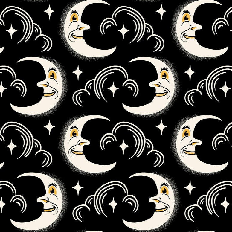 P & B Textiles MMAS 6262 K Midnight Masquerade Moon Face Halloween Black Quilting 100% Cotton Fabric for Sewing & Crafts (PB Midnight Masquerade 1)