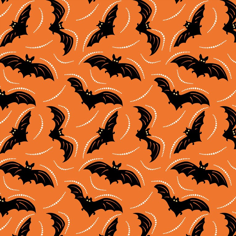 P & B Textiles MMAS 6263 O Midnight Masquerade Black Bats Halloween Orange Quilting 100% Cotton Fabric for Sewing & Crafts (PB Midnight Masquerade 2)