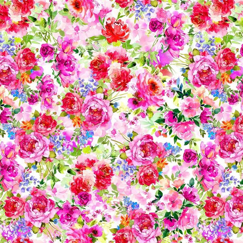 Michael Miller Under The Tuscan Sun Dream Bouquet Watercolour Floral Pink Remnant (61cm x 112cm MM Under The Tuscan Sun 2)