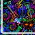 Timeless Treasures Neon Music Notes & Guitars Black Remnant (51cm x 54cm TT Rockstar 1)