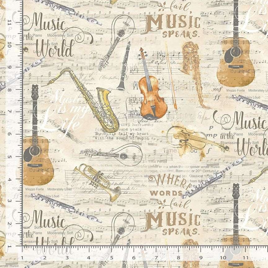 Timeless Treasures Instruments Sheet Music Antique Remnant (50cm x 112cm TT Sonata 1)