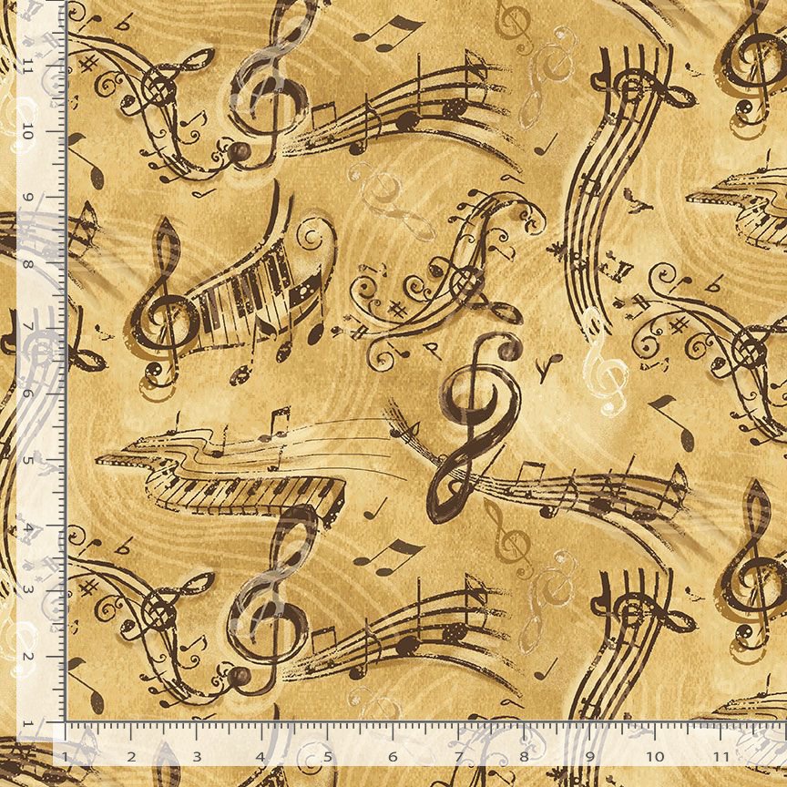 Timeless Treasures Vintage Music Notes Tan Remnant (44cm x 56cm TT Sonata 2)