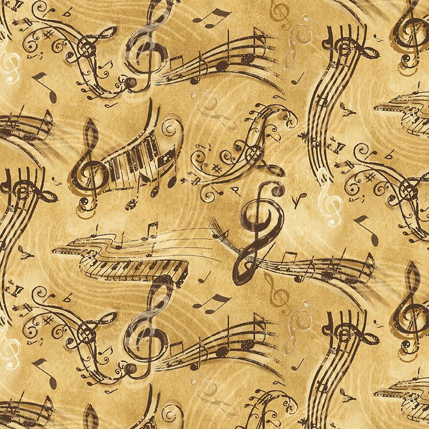 Timeless Treasures Vintage Music Notes Tan Remnant (44cm x 56cm TT Sonata 2)