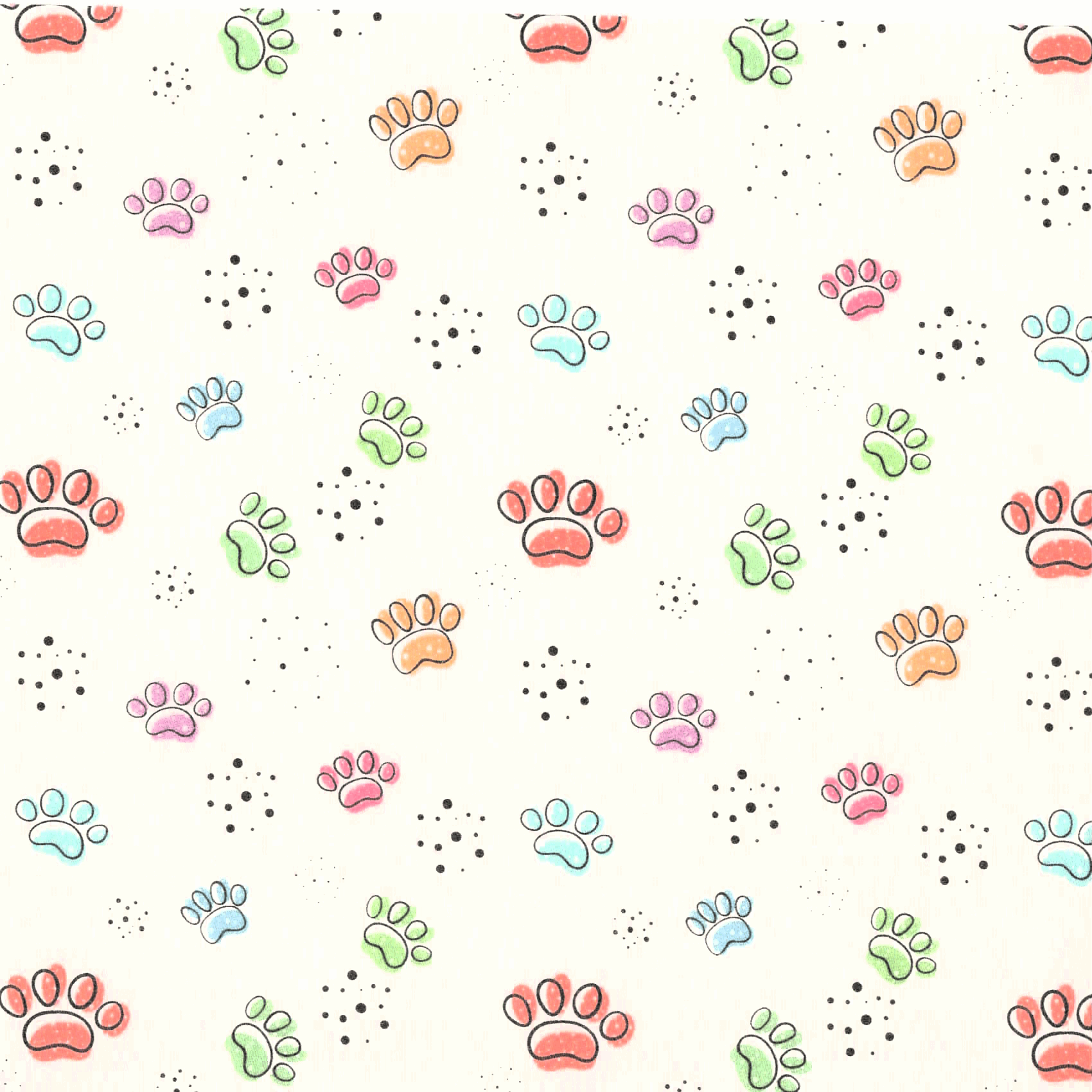 Quirky Cottons Multi-Coloured Paw Prints Pet Animal Dog Cream Beige (QC Puppy Paws- 1 METRE PIECE)