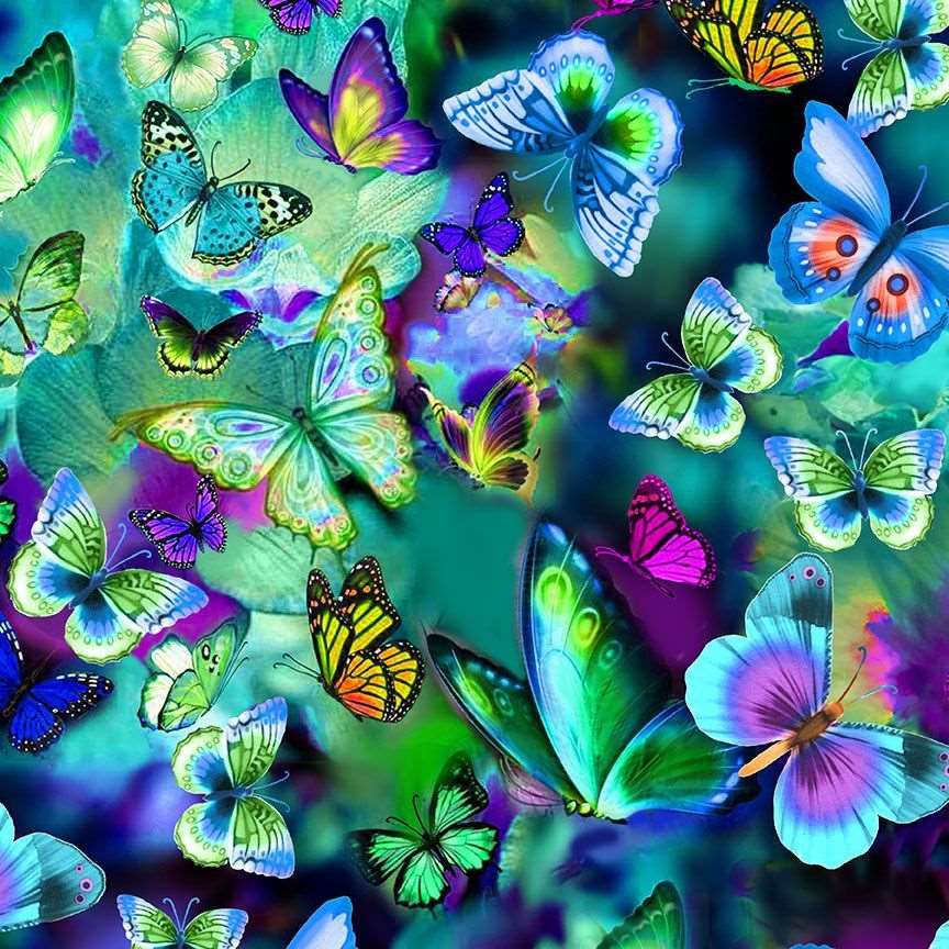 Timeless Treasures Bright Electric Butterflies Nature Multi-Coloured Remnant (25cm x  112cm TT Electric 4)