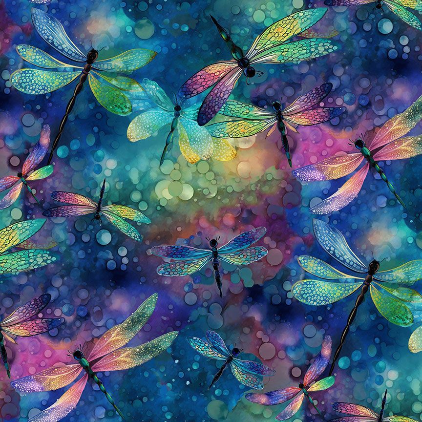 Timeless Treasures 100% Cotton Fantasy Dragonfly Dream Animal Insects Spots Multi-Coloured (TT Dragonfly Illusion 2)