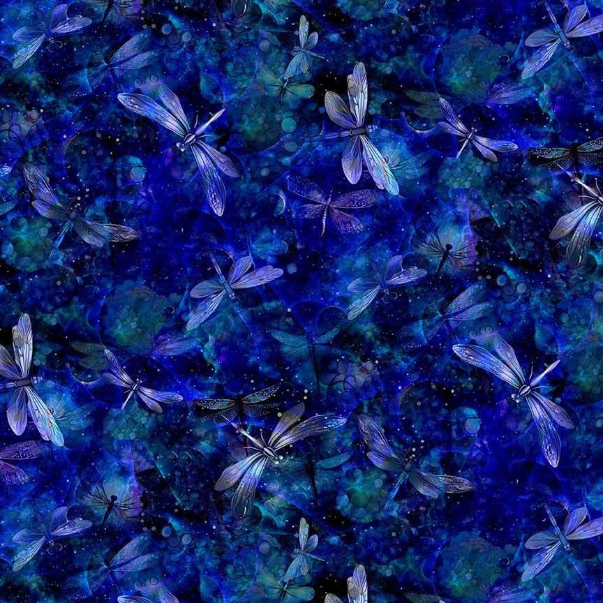 Timeless Treasures Tossed Dragonflies & Spots Night Nature Insect Blue (TT Dragonfly Illusion 3)