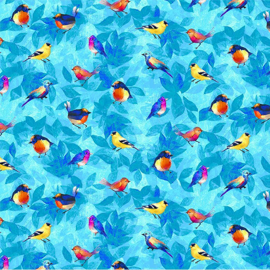 Timeless Treasures Forest Birds Nature Blue Remnant (73cm x 112cm TT Forest Bloom 3)