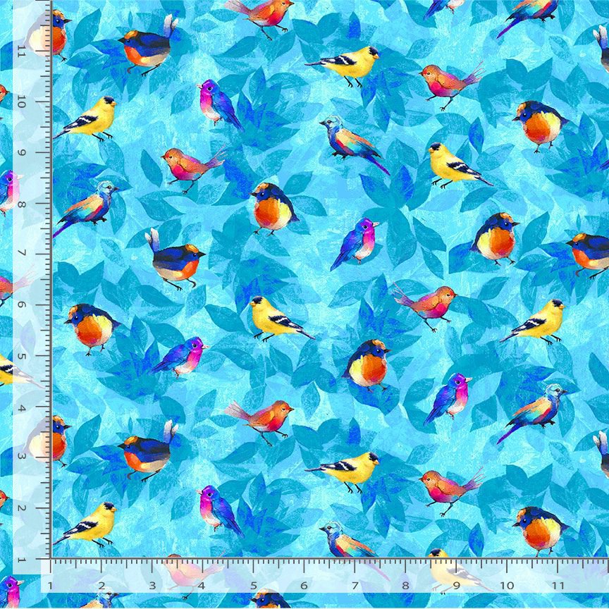 Timeless Treasures Forest Birds Nature Blue Remnant (73cm x 112cm TT Forest Bloom 3)