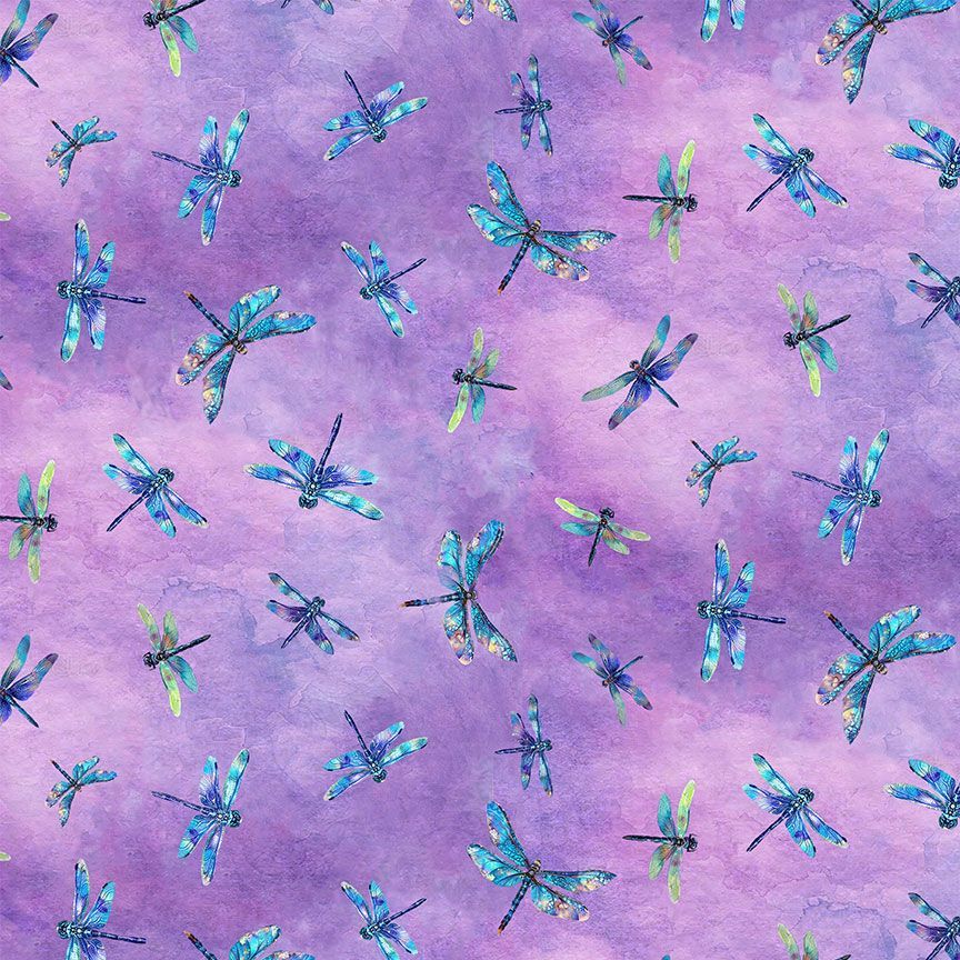 Timeless Treasures 100% Cotton Flying Dragonfly Animal Insects Lavender Remnant (50cm x 112cm TT Dragonfly Mist 4)