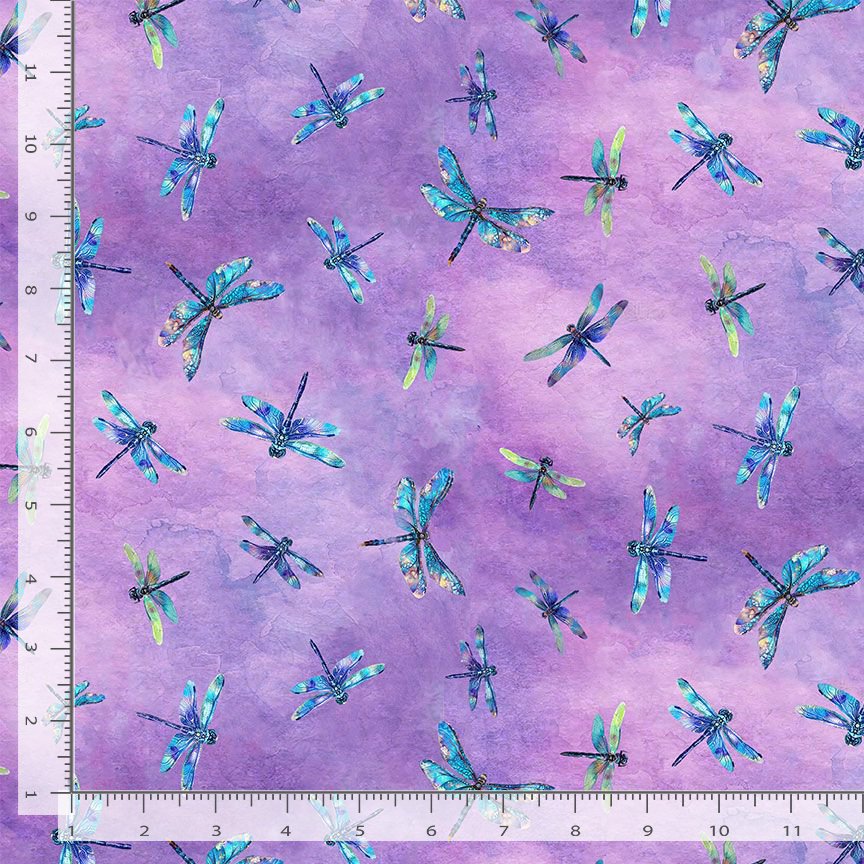 Timeless Treasures 100% Cotton Flying Dragonfly Animal Insects Lavender Remnant (50cm x 112cm TT Dragonfly Mist 4)